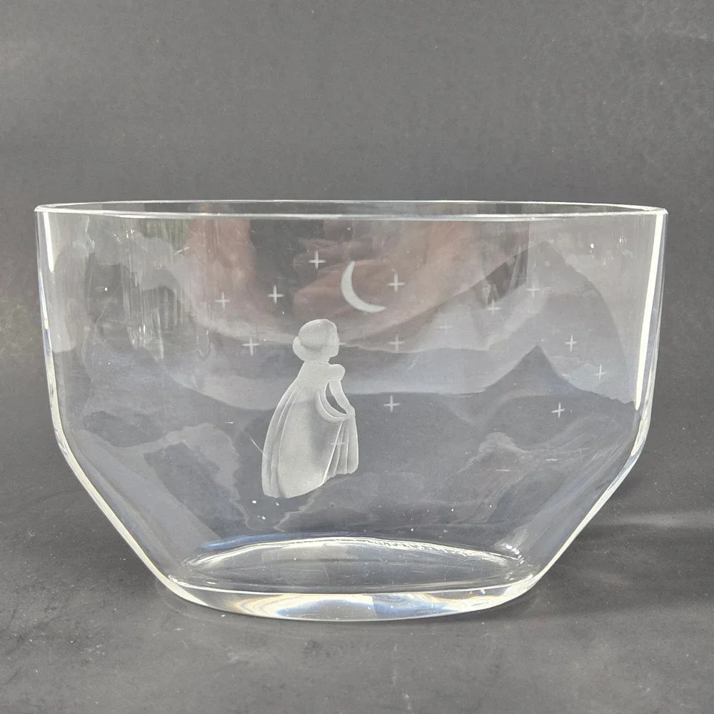 Orrefors Sweden Girl Wishing to Moon Glass Bowl Edvin Ohrstrom Signed 2769